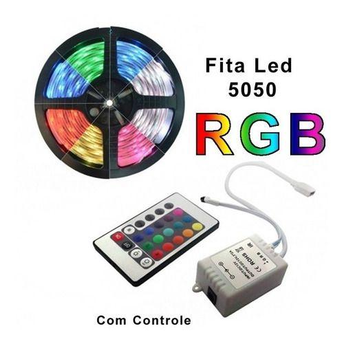 Imagem de Fita Led Colorida Sanca 5050 Rgb 5m 16 Cores Controle Fonte