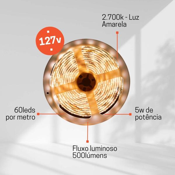 Imagem de Fita Led Connect 5w 5m 2700k 127v Tensão Direta