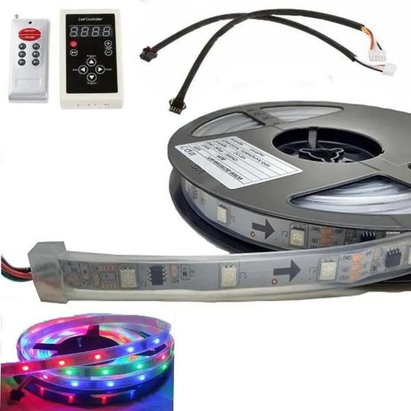 Imagem de Fita Led Digital 6803 Rgb Com Controle 133 Efeitos + Fonte