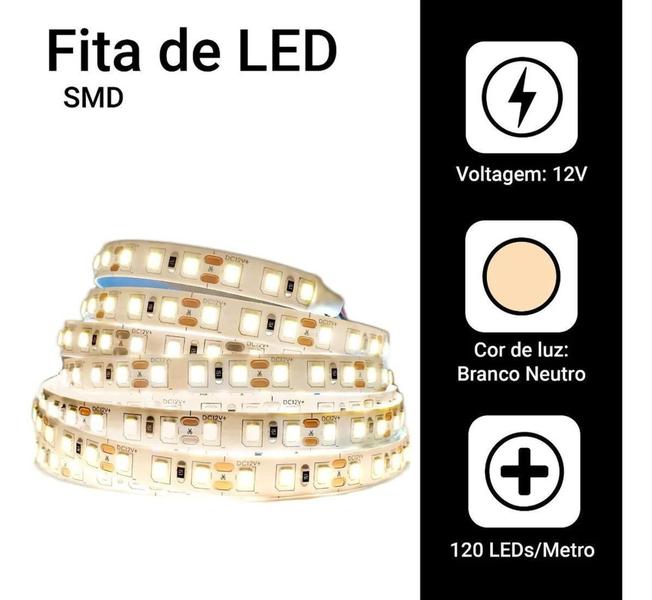 Imagem de Fita Led Eklart 10W 4000K Luz Neutra Rolo 5M 1050Lm 12V