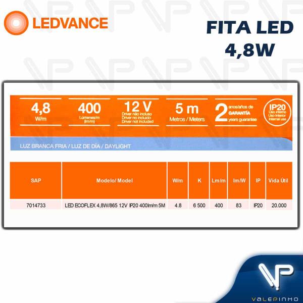 Imagem de Fita led ledvance 4,8w 12v 6500k(branco frio) 5metros ip20 ecoflex