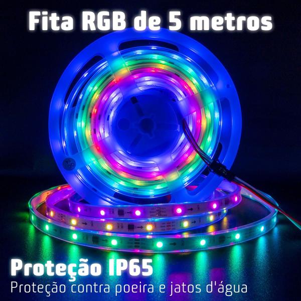 Imagem de Fita Led Luz Rgb Colorida 2811 5 Metros 12v Ip65 + Controle