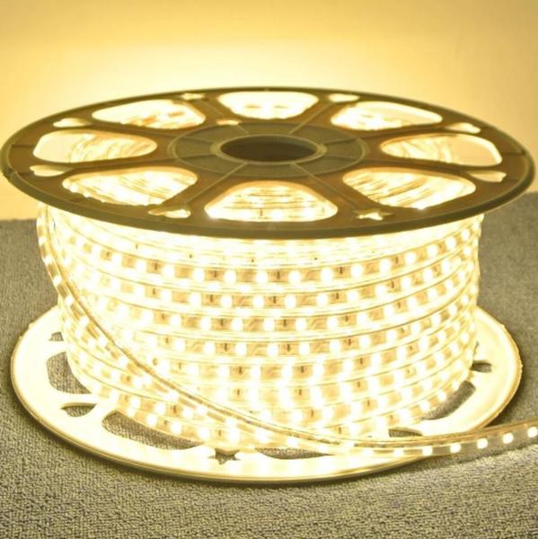 Imagem de FITA LED Mangueira Led 5050 Branca Quente Chata 50 Metros com 5 conector 110v E 220V área externa