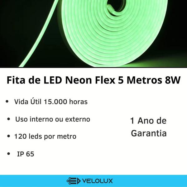 Imagem de Fita LED Neon Flex 8W -  05 metros 12v Com Fonte Bivolt - 120 LED/Metro  -Taschibra