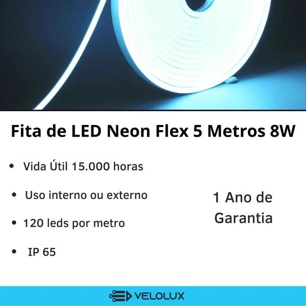 Imagem de Fita LED Neon Flex 8W -  05 metros 12v Com Fonte Bivolt - 120 LED/Metro  -Taschibra