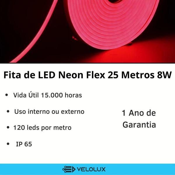 Imagem de Fita LED Neon Flex 8W -  25 metros 12v - 120 LED/Metro - Taschibra