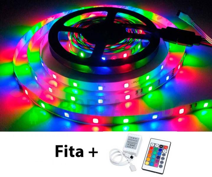 Imagem de Fita LED RGB 2835 Colorida 5m 300 LEDS IP20 + Controle