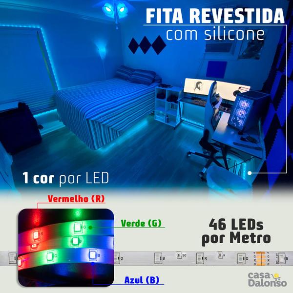 Imagem de Fita Led Rgb 3528 5 Metros Para Decoração Do Quarto Com Controlador