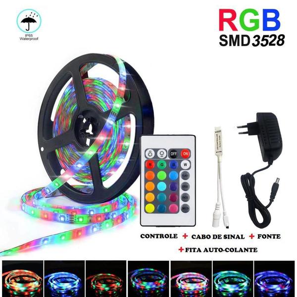 Imagem de Fita Led Rgb 3528 Colorida 5M + Controle + Fonte