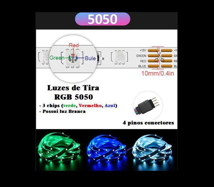 Imagem de Fita Led Rgb 5050 Colorida 5M + Controle + Fonte