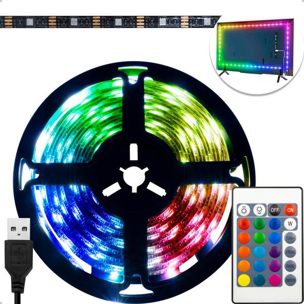 Imagem de Fita Led Rgb 5050 Colorida Usb Tv Decoração Gamer + Controle