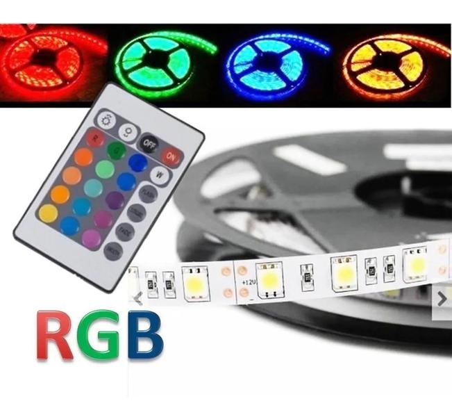 Fita LED RGB 5050 Rolo 5 metros Fonte 12V 3A e Controle Remoto - KIT LED Imagem de Fita LED RGB 5050 Rolo 5 metros Fonte 12V 3A e Controle Remoto - KIT LED