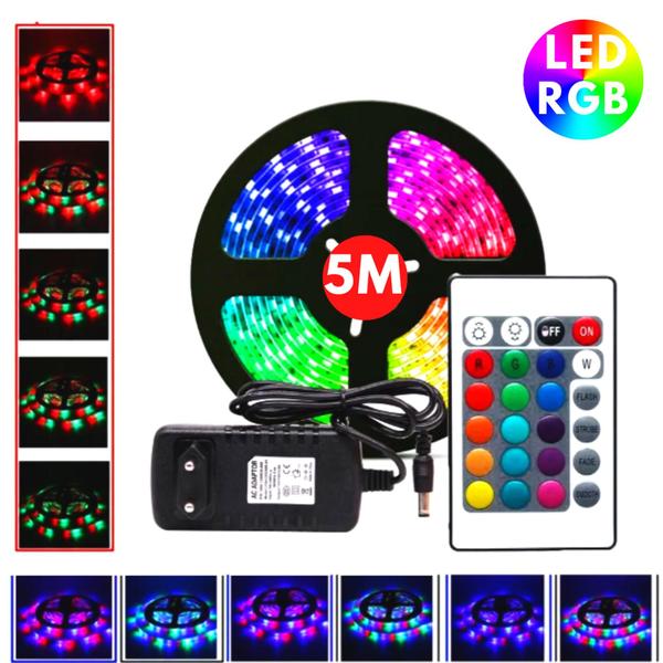 Imagem de Fita Led Rgb Colorida + Fonte + Controle Piscina Sacada Prova Dágua