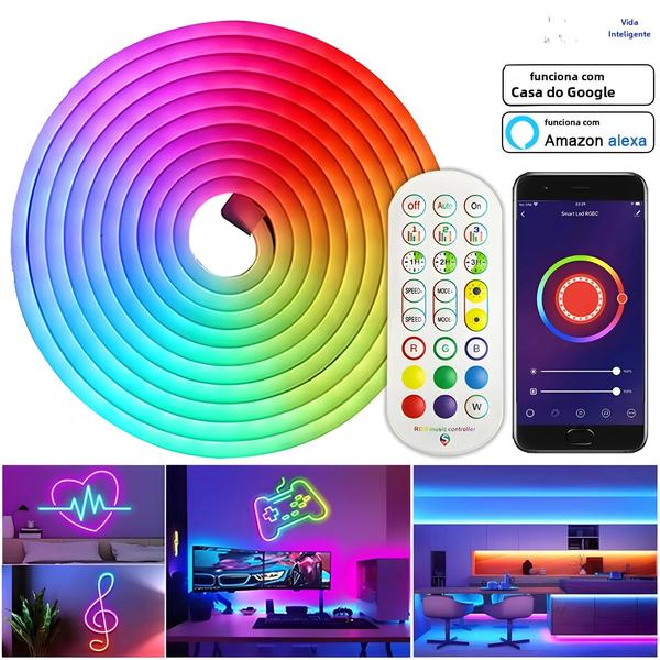 Imagem de Fita LED RGB Neon Flexível 12V - Smart Home Tuya, Alexa e Google Home