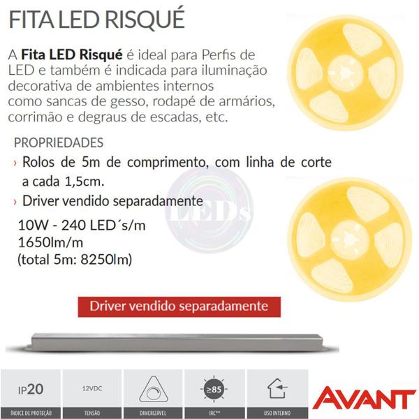 Imagem de Fita Led Risque 5 Metros 10w/m 240 Leds Branco Quente 3000K