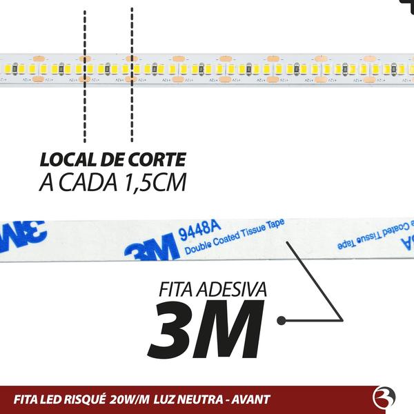 Imagem de Fita Led Risqué Luz Branco Neutro 4000k Interna 5 Metros 12v Bivolt Avant