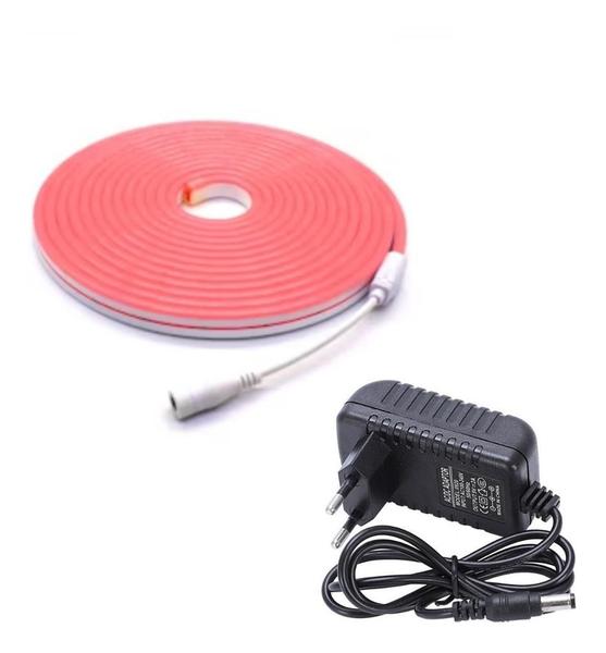 Imagem de Fita Led Rosa Neon 5m 12v Mais Fonte Power 12v Adapter 3a