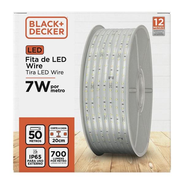 Imagem de Fita Led Wire 127V 6500K 07W 700 Lúmens 8mm rolo 50m IP65 Black+Decker