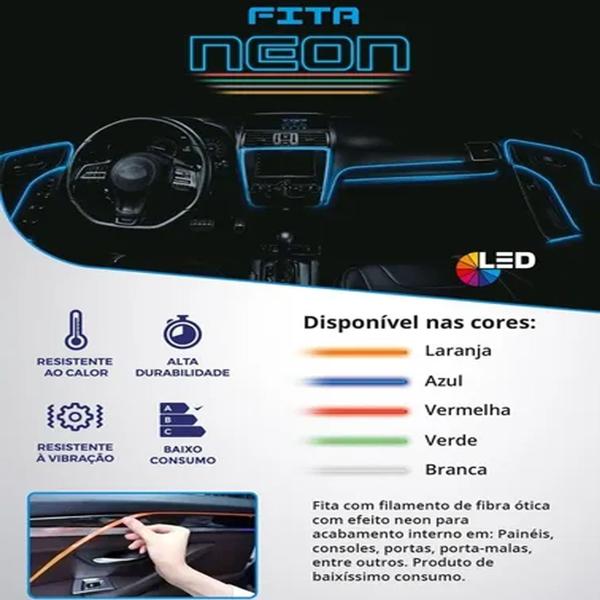 Imagem de Fita Luz Led Interna Neon Azul Painel Carro 2 Metros Tunning