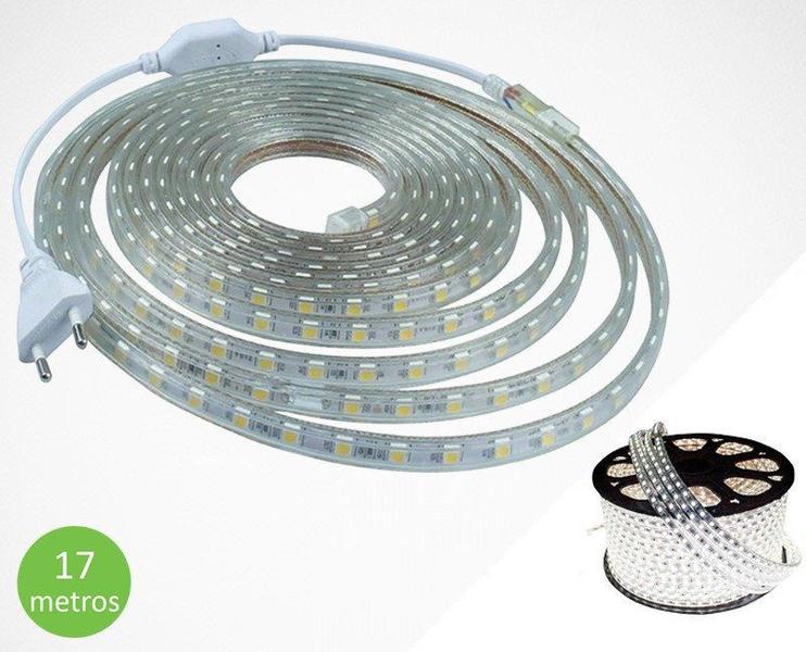 Fita Mangueira Led 5050 Branco Frio 110v 17m + Adaptador - Green Age Imagem de Fita Mangueira Led 5050 Branco Frio 110v 17m + Adaptador