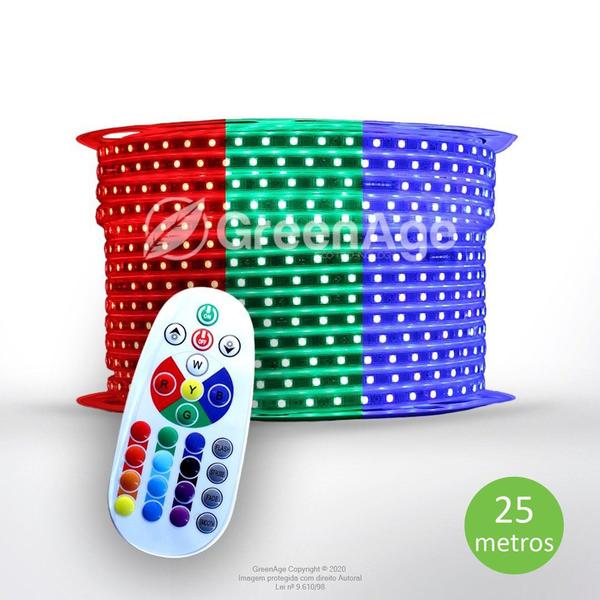 Fita Mangueira Led Rgb 25m 5050 Ip68 Fonte + Controle 110v - Green Age Imagem de Fita Mangueira Led Rgb 25m 5050 Ip68 Fonte + Controle 110v