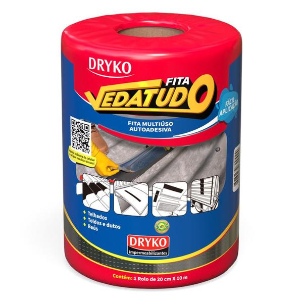 Imagem de Fita manta asfáltica auto adesiva aluminizada multiuso 20 cm x 10 m VEDATUDO - Dryko