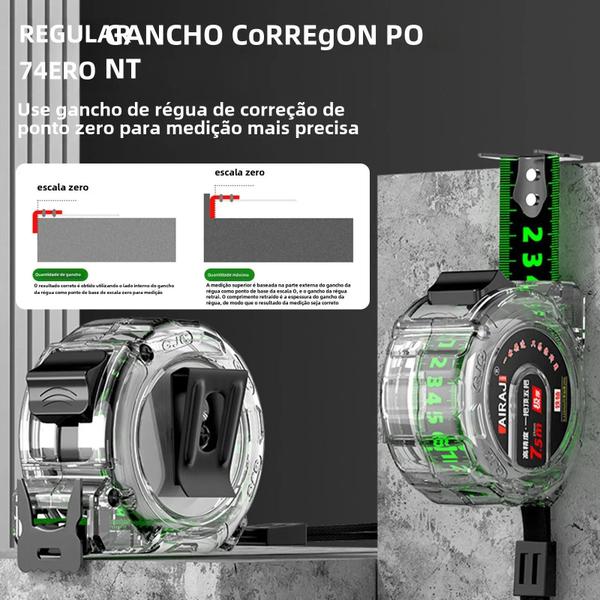 Imagem de Fita Métrica Autoadesiva Fluorescente Preta 10m - Alta Precisão e Resistência