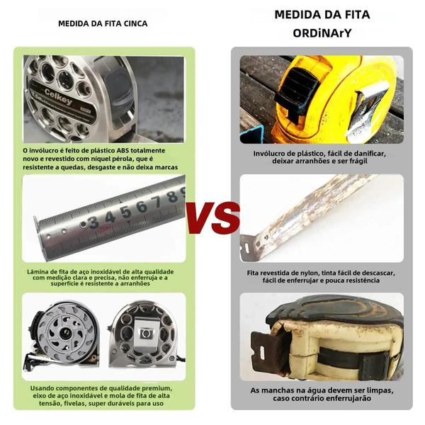 Imagem de Fita Métrica de Aço Inoxidável Retrátil (3m/5m/7,5m) - Anti-Corrosão