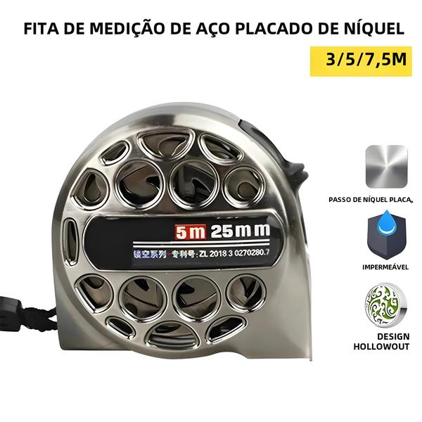 Imagem de Fita Métrica Retrátil de Aço Inoxidável (3m/5m/7,5m) - Ferramenta de Medição com Design Oco