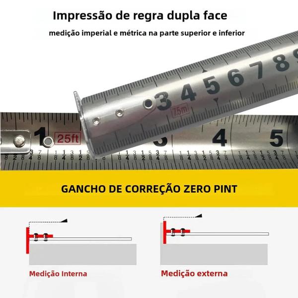 Imagem de Fita Métrica Retrátil de Aço Inoxidável (3m/5m/7,5m) - Para Carpintaria