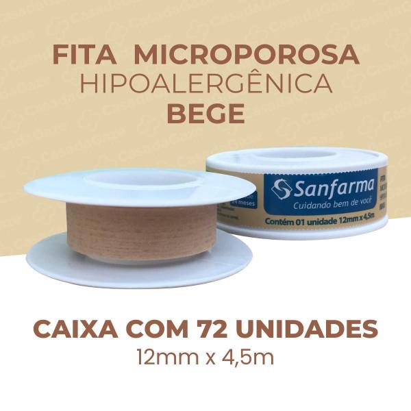 Imagem de Fita Microporosa Bege Sanfarma 12Mm X 4,5M 72 Unidades