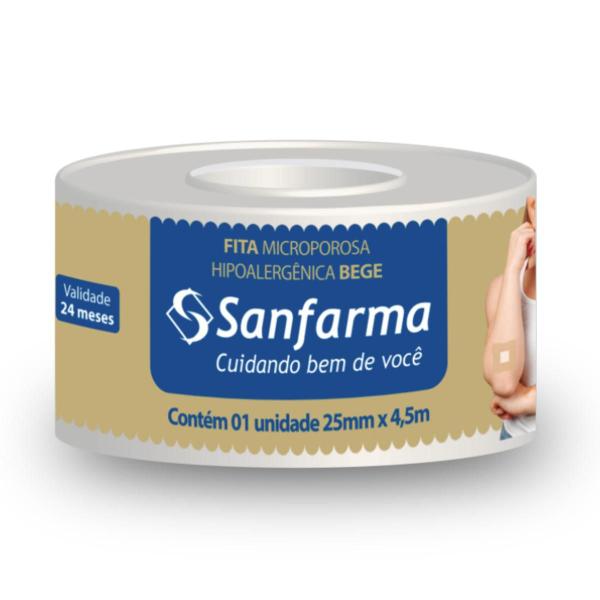 Imagem de Fita Microporosa Bege Sanfarma 25mm x 4,5m 48 Unidades