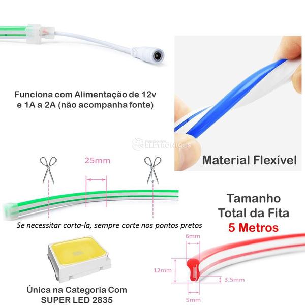 Imagem de Fita Neon LED 2835 Flexível 5 Metros Alta Qualidade De Brilho De Silicone Potente FITANEONBM