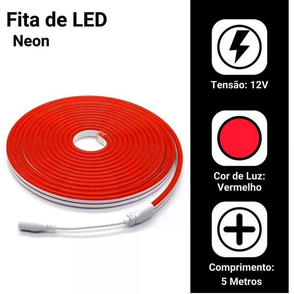 Imagem de Fita Neon Led 5M 12V Corte 2,5Cm Flexivel Alto Brilho Luz