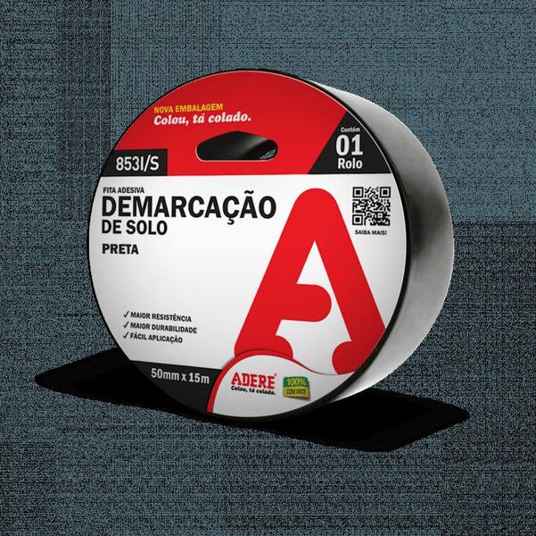 Imagem de Fita para Demarcaçao Preta 50mmx15m Adesiva - Adere