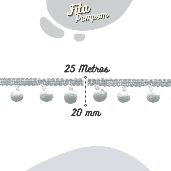 Imagem de Fita Pompom Branca 20mm Rolo Com 25 Metros - Nybc