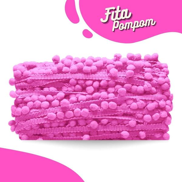 Imagem de Fita Pompom Rosa Chiclete 30mm Rolo Com 25 Metros - Nybc