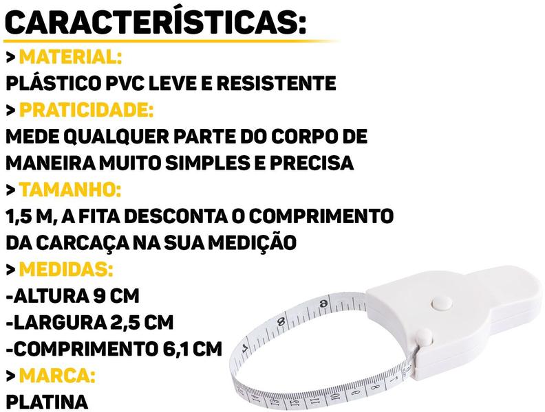 Imagem de Fita Profissional Com Trava Para Academias Clínicas Medição Corporal Circunferência Métrica 1,50m