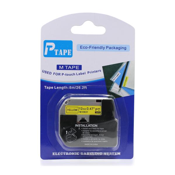 Imagem de Fita Refil Compatível MK-631 Amarela 12mm p/ Rotulador Brother PT-65 PT-70 PT-80 PT-85 PT-90 PT-M95 PT-70BM PT-45 PT-55 PT-100 PT-110