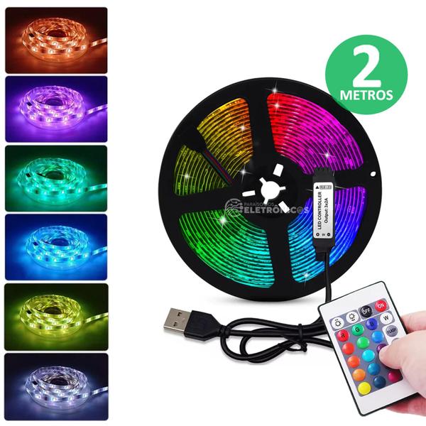 Imagem de Fita RGBW Multicolor 2 Metros Com Controle Remoto 5v USB  Com silicone e autoadesiva  TB5047