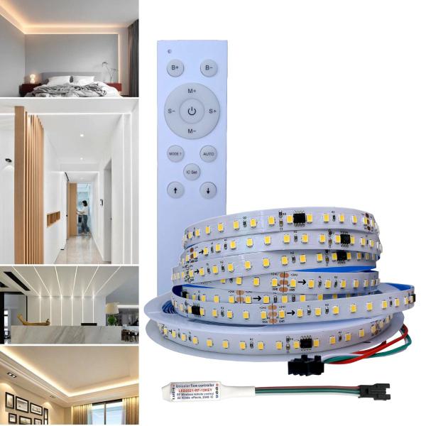 Imagem de Fita Rolo De Led Com Luz Efeito Sequencial De Correr 10M 3528 IP20 De 24V Com Controle Remoto E Controlador De Efeitos