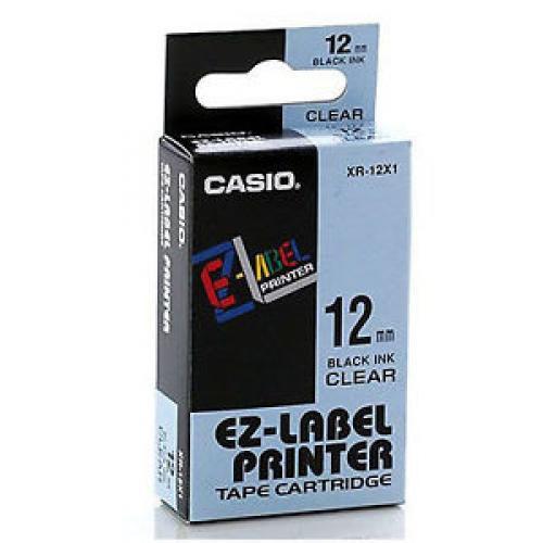 Imagem de Fita Rotuladora Casio XR-12X1 12mm preto no transparente para etiquetadora KL