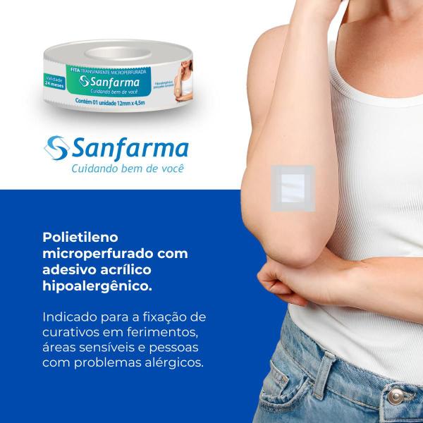 Imagem de Fita Trasparente Microperfurada Sanfarma 12mm x 4,5m 6 Unid