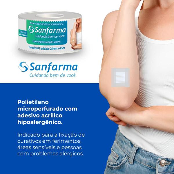 Imagem de Fita Trasparente Microperfurada Sanfarma 25mm x 4,5m 48 Unid