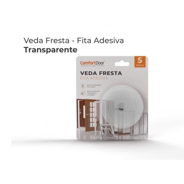 Imagem de Fita Veda Fresta Adesiva Protetor Porta Janela Vedação Comfort Door 5 Metros Transparente