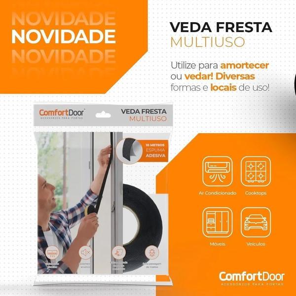 Imagem de Fita Veda Fresta Porta Multiuso Borracha Vedação Espuma Auto Adesiva 10 Metros 11x2mm ComfortDoor