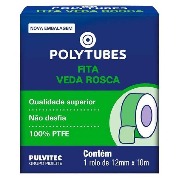 Imagem de Fita Veda Rosca Pulvitec Polytubes 12mmx10m - Embalagem com 60 Unidades