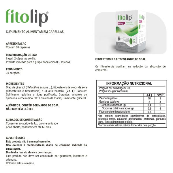 Imagem de Fitolip Fitoesterol de Soja 800mg Zero Açucar 60 Caps Maxinutri