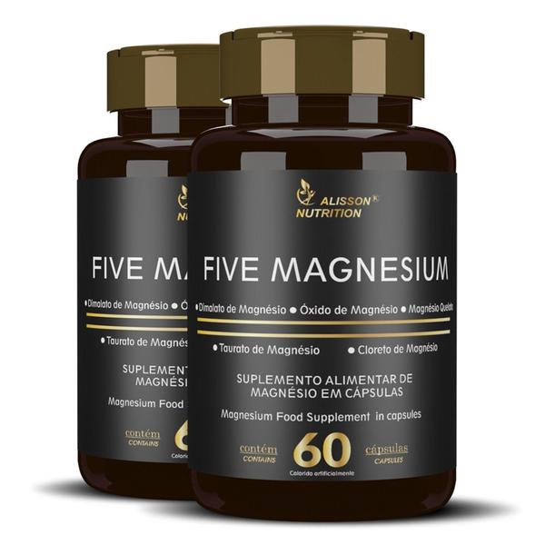 Imagem de Five Magnesium 5 Magnésio Óxido Taurato Quelato Bisglicinato Cloreto 60 cápsulas - Alisson Nutrition