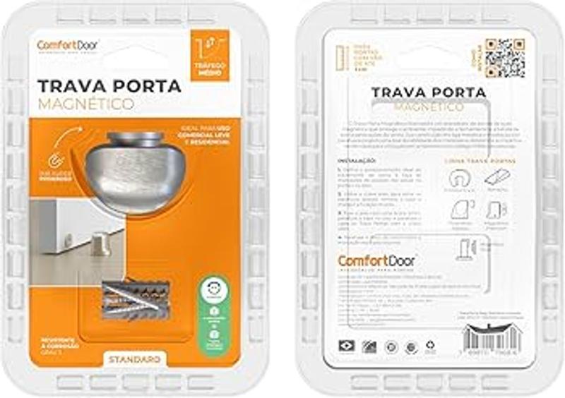 Imagem de Fixador De Porta Trava Magnética Batedor Rodapé Imã Piso Standard - Escovado - Comfortdoor